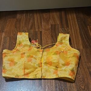 Floral Yellow Lengha Saree Blouse